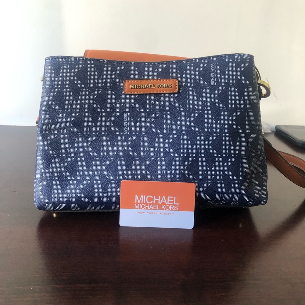 Michael Kors Blue and Tan Messenger Bag